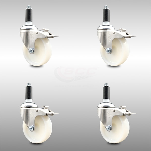 Service Caster 4 Inch 316SS Nylon Wheel Swivel 1-1/8 Inch Expanding Stem Caster Set Lock Brake SCC-SS316TTLEX20S414-NYS-118-4 - main